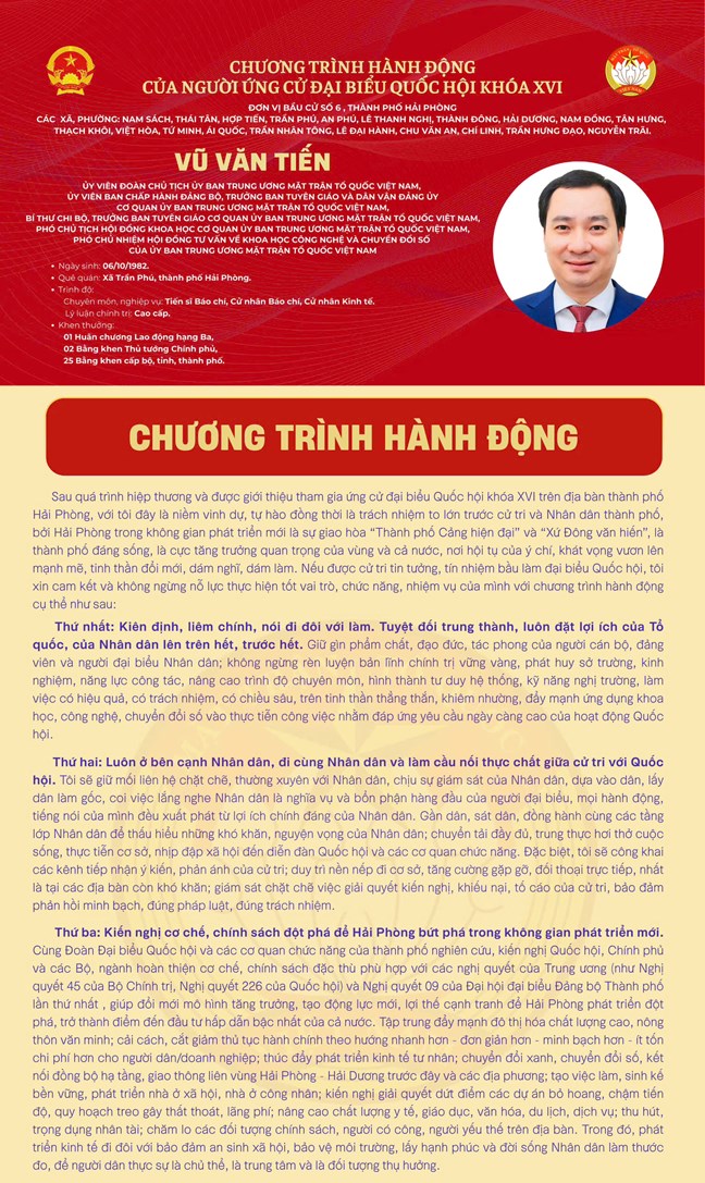 Cử tri kỳ vọng vào chương trình hành động của ông Vũ Văn Tiến