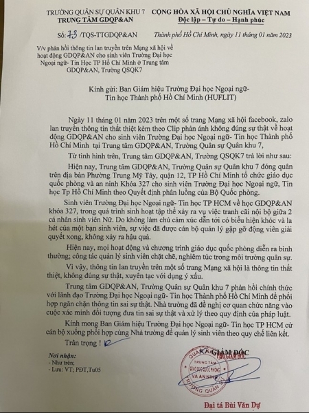 Đề nghị Công an xác minh người tung tin 2 nữ sinh HUFLIT bị xâm hại tình dục