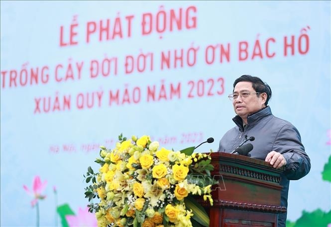 Thủ tướng Phạm Minh Chính phát động “Tết trồng cây đời đời nhớ ơn Bác Hồ”. Ảnh: Dương Giang/TTXVN