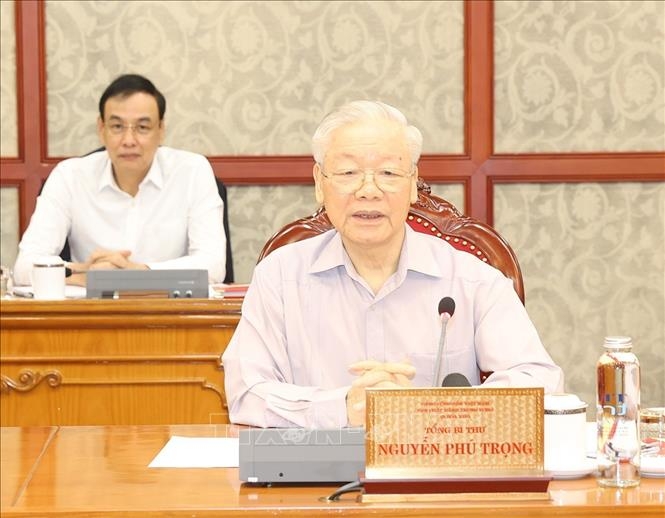  Tổng Bí thư Nguyễn Phú Trọng phát biểu kết luận cuộc họp. Ảnh: Trí Dũng/TTXVN