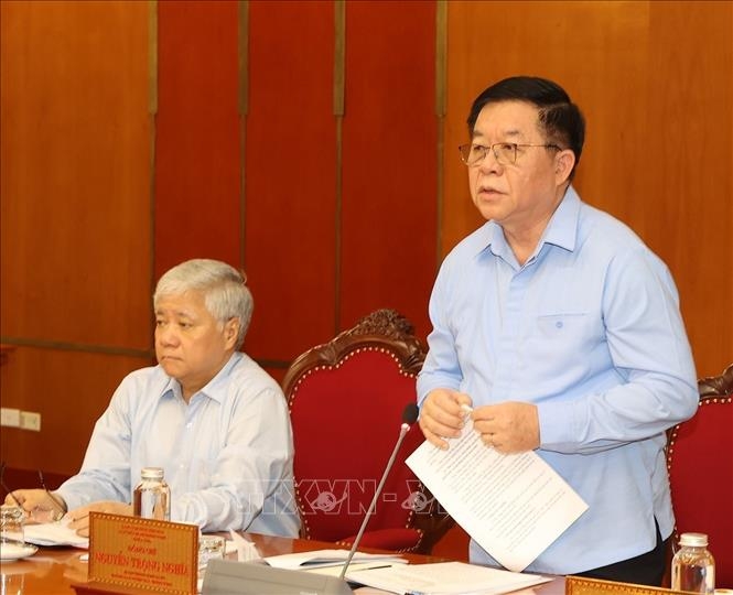 Đồng chí Nguyễn Trọng Nghĩa, Bí thư Trung ương Đảng, Trưởng Ban Tuyên giáo Trung ương phát biểu. Ảnh: Trí Dũng/TTXVN