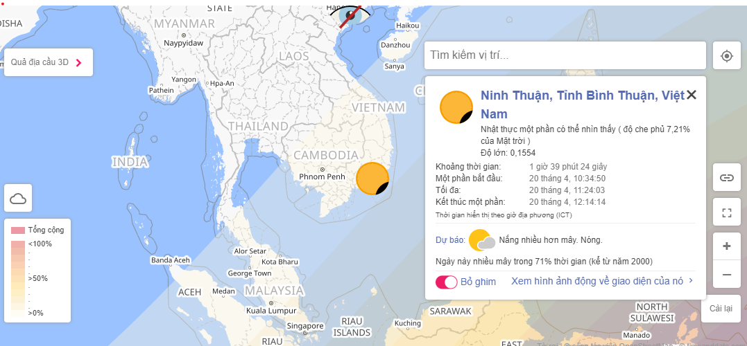 Những địa điểm có thể quan sát nhật thực lai tại Việt Nam