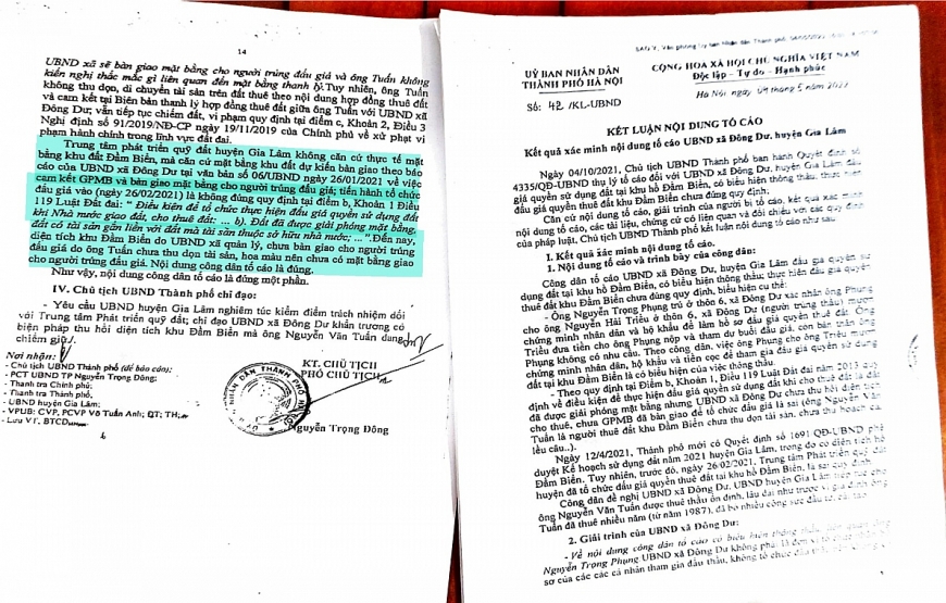 Kết luận của UBND TP Hà Nội chỉ rõ phiên đấu giá ngày 26/2/2021 là không đúng quy định của Luật Đất đai.