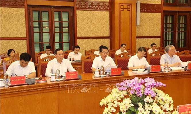 Các đồng chí thành viên Ban Chỉ đạo Trung ương về phòng, chống tham nhũng, tiêu cực và đại biểu dự cuộc họp. Ảnh: Trí Dũng/TTXVN