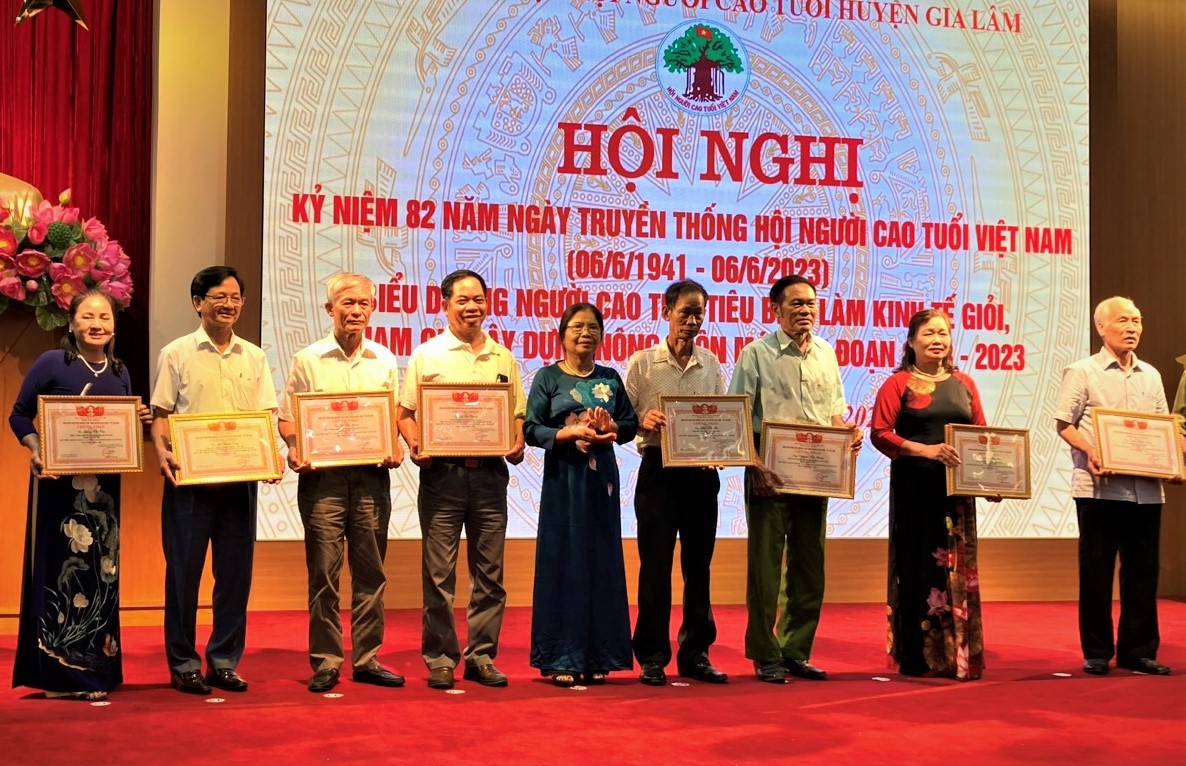 Bà Nguyễn Thị Dung trao Giấy khen vinh danh NCT làm kinh tế giỏi huyện Gia Lâm giai đoạn 2018-2023