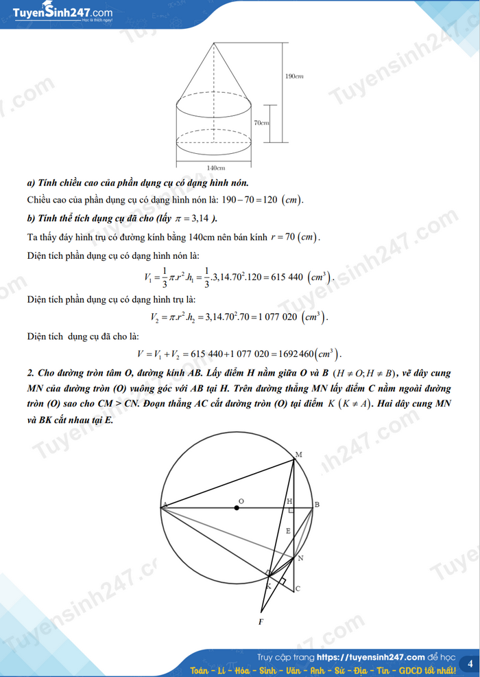 Đáp án môn Toán vào lớp 10 THPT năm 2023 của các địa phương trên cả nước