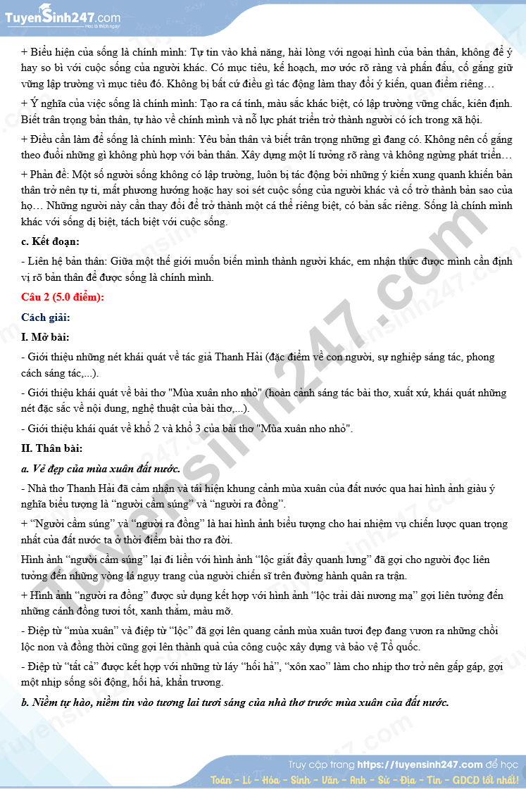 Đáp án đề thi vào lớp 10 môn Văn năm 2023 tỉnh Phú Thọ