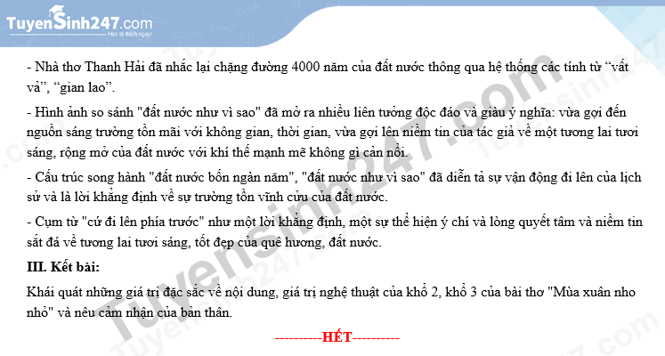 Đáp án đề thi vào lớp 10 môn Văn năm 2023 tỉnh Phú Thọ