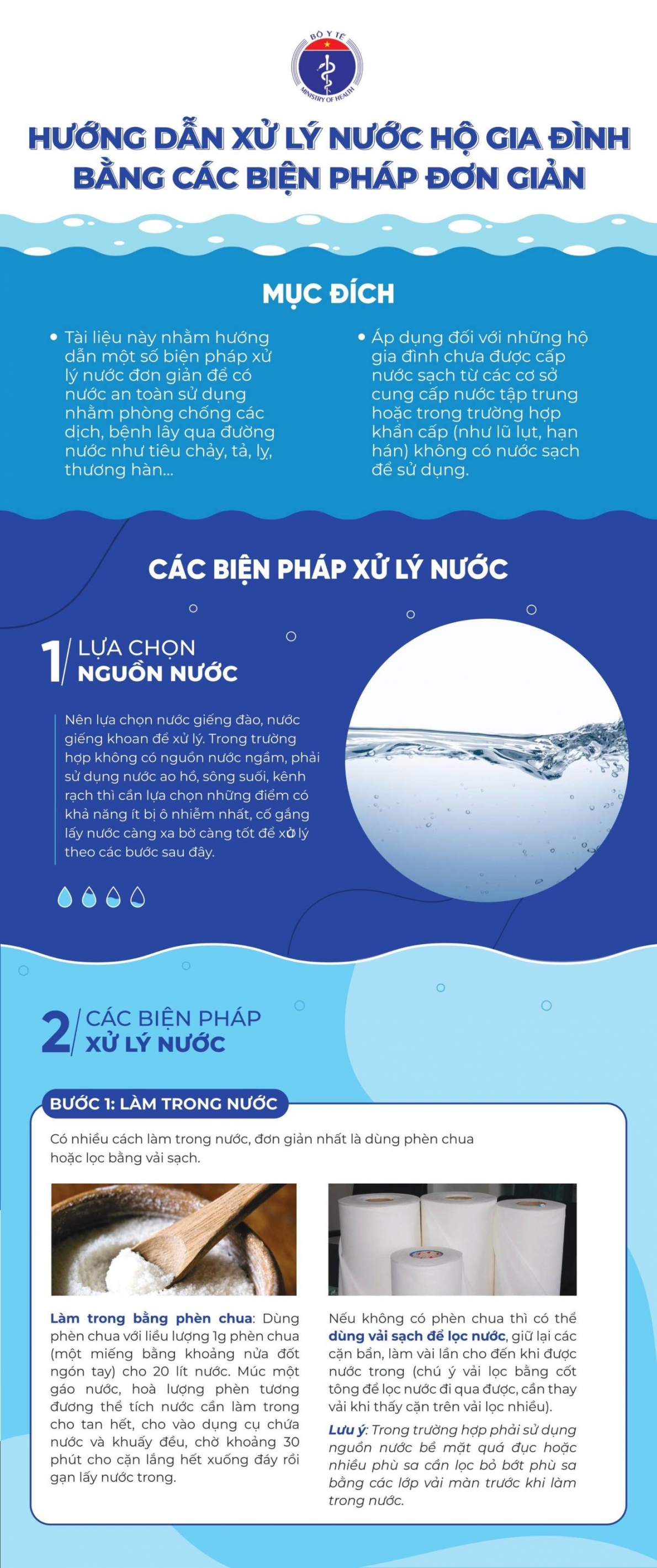 Biện pháp xử lý nước đơn giản cho hộ gia đình trong trường hợp thiếu nước sạch sinh hoạt