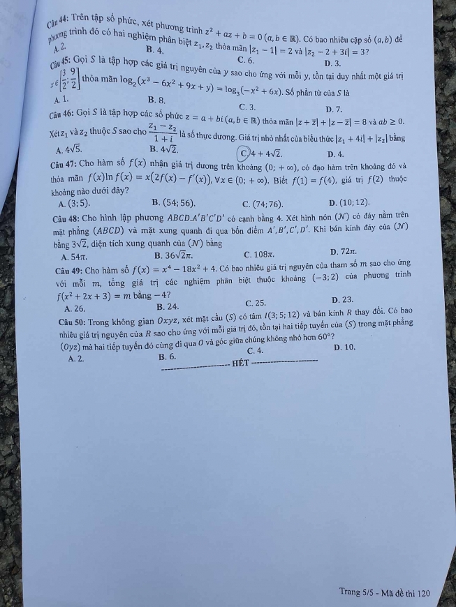Đề thi, đáp án môn Toán thi tốt nghiệp THPT năm 2023