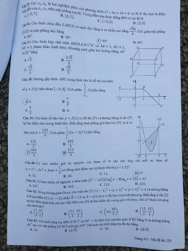 Đề thi, đáp án môn Toán thi tốt nghiệp THPT năm 2023