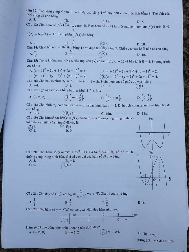 Đề thi, đáp án môn Toán thi tốt nghiệp THPT năm 2023