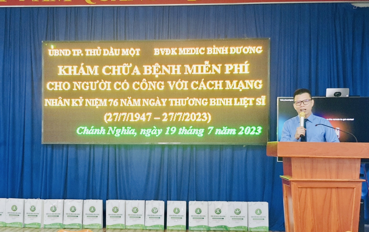 TS.BS, Trần Quốc Thành, Giám Đốc Bệnh viện Đa khoa Medic Bình Dương phát biểu tại sự kiện