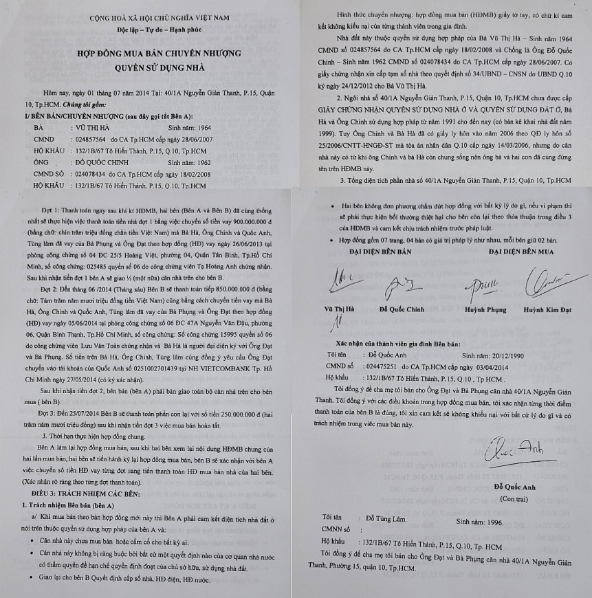 Hợp đồng mua bán chuyển nhượng nhà đất ngày 1/7/2014