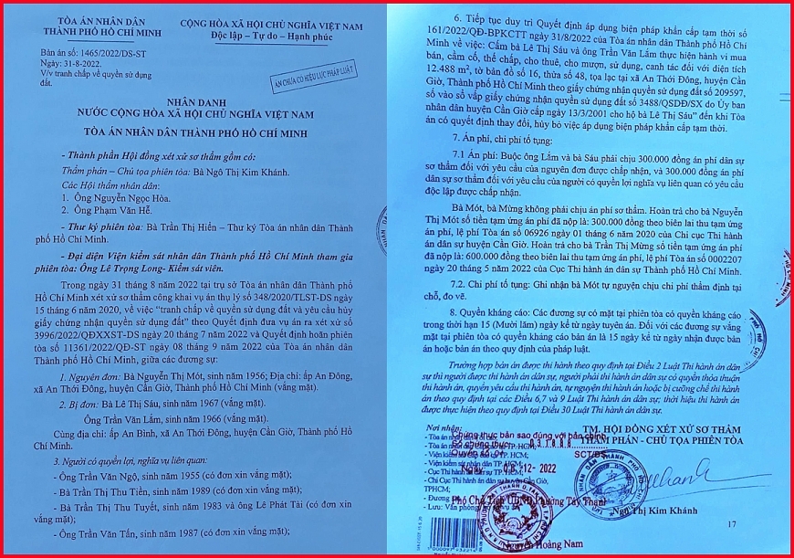  Bản án sơ thẩm số 1465-2022-DS-ST ngày 31-8-2022 của TAND TP HCM.