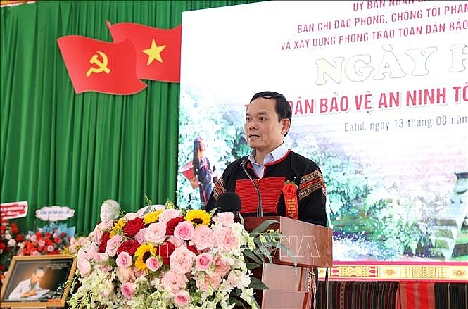 Phó Thủ tướng Chính phủ Trần Lưu Quang phát biểu chỉ đạo tại Ngày hội Toàn dân bảo vệ an ninh Tổ quốc tại tỉnh Đắk Lắk. Ảnh: Tuấn Anh/TTXVN