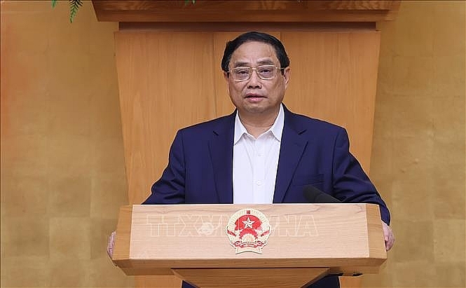 Thủ tướng Phạm Minh Chính phát biểu khai mạc phiên họp Chính phủ thường kỳ tháng 10 năm 2023. Ảnh: Dương Giang/TTXVN