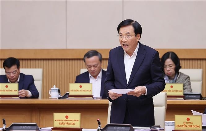 Bộ trưởng, Chủ nhiệm Văn phòng Chính phủ Trần Văn Sơn phát biểu. Ảnh: Dương Giang/TTXVN