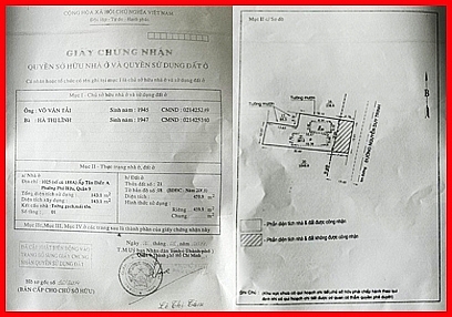 Giấy CNQSHNƠ&QSDĐƠ hồ sơ gốc số 16/2004 do UBND quận 9, TP  Hồ Chí Minh cấp ngày 6/1/2004 của ông Võ Văn Tải và bà Hà Thị Lình.