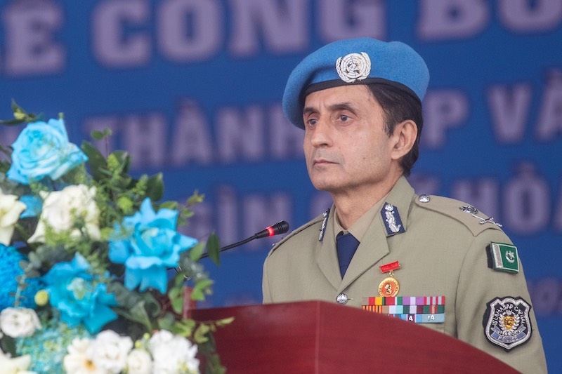 Ngài Faisal Shahkar, Tư lệnh Cảnh sát Liên hợp quốc phát biểu tại buổi lễ.