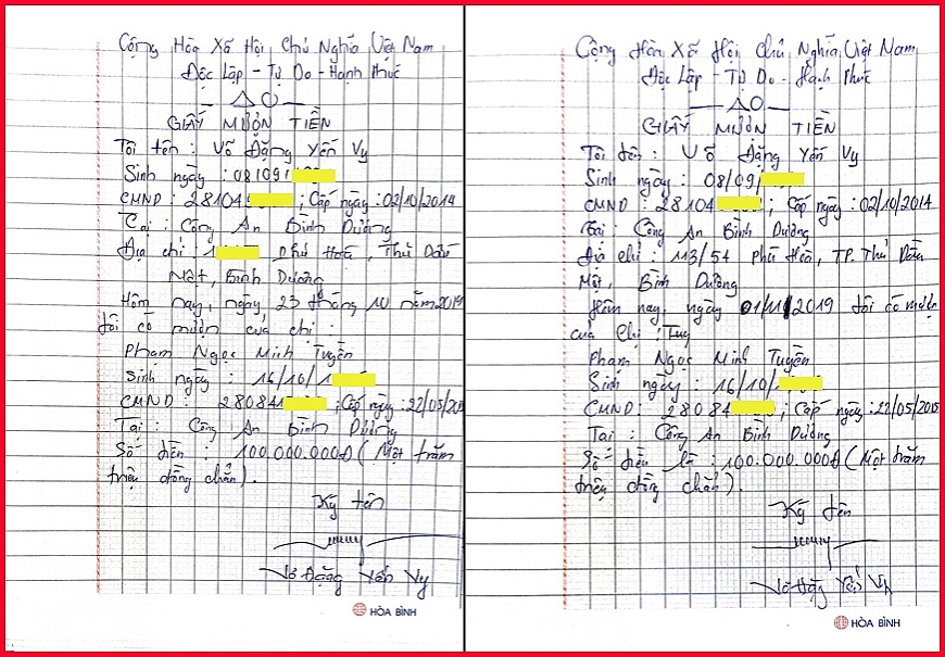 2 trong nhiều giấy mượn tiền.