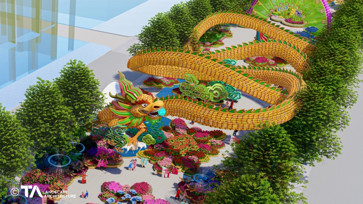 Đường hoa Nguyễn Huệ năm 2024 với linh vật Rồng uốn lượn dài hơn 100 mét