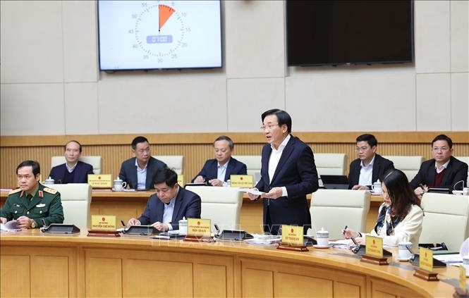 Bộ trưởng, Chủ nhiệm Văn phòng Chính phủ Trần Văn Sơn phát biểu. Ảnh: Dương GiangTTXVN