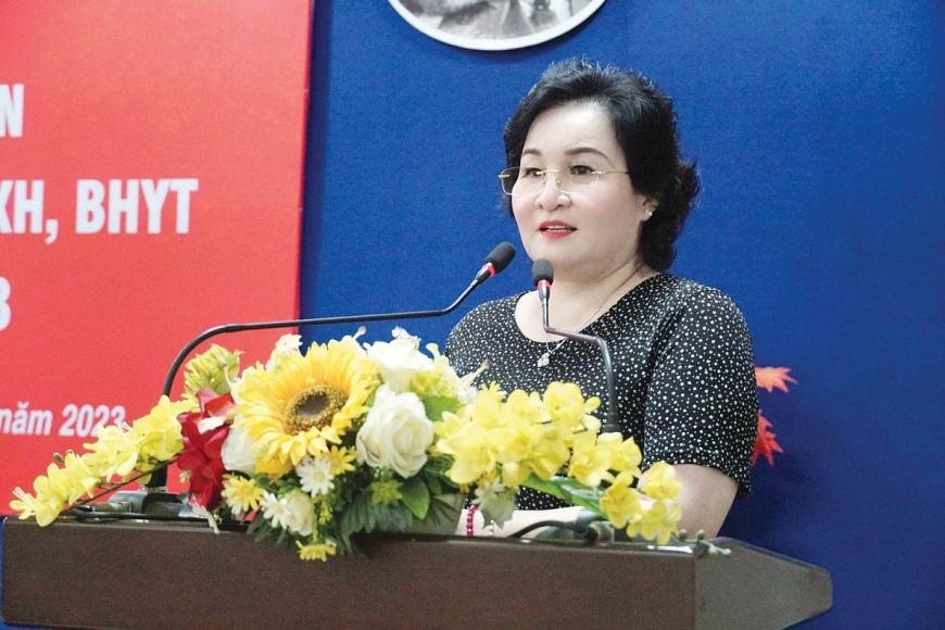 Tiến sĩ Nguyễn Thị Mỹ Dung, Phó Giám đốc BHXH TP Hồ Chí Minh phát biểu tại Hội nghị triển khai thực hiện Đề án 06.