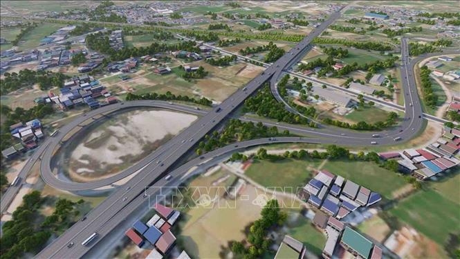 Phối cảnh nút giao cuối tuyến của Dự án xây dựng đường vành đai 3 đoạn qua tỉnh Long An (thuộc dự án đường vành đai 3 TP Hồ Chí Minh), chiều dài toàn tuyến là 6,37 km với tổng mức đầu tư là 3.040 tỷ đồng, điểm đầu tại ranh TP Hồ Chí Minh - Long An; điểm cuối tại nút giao giữa đường cao tốc Bến Lức - Long Thành, TP Hồ Chí Minh - Trung Lương, đi qua địa bàn huyện Bến Lức. Ảnh: Vũ Sinh/TTXVN