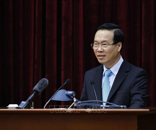 Chủ tịch nước Võ Văn Thưởng phát biểu tại hội nghị. Ảnh: Thống Nhất/TTXVN