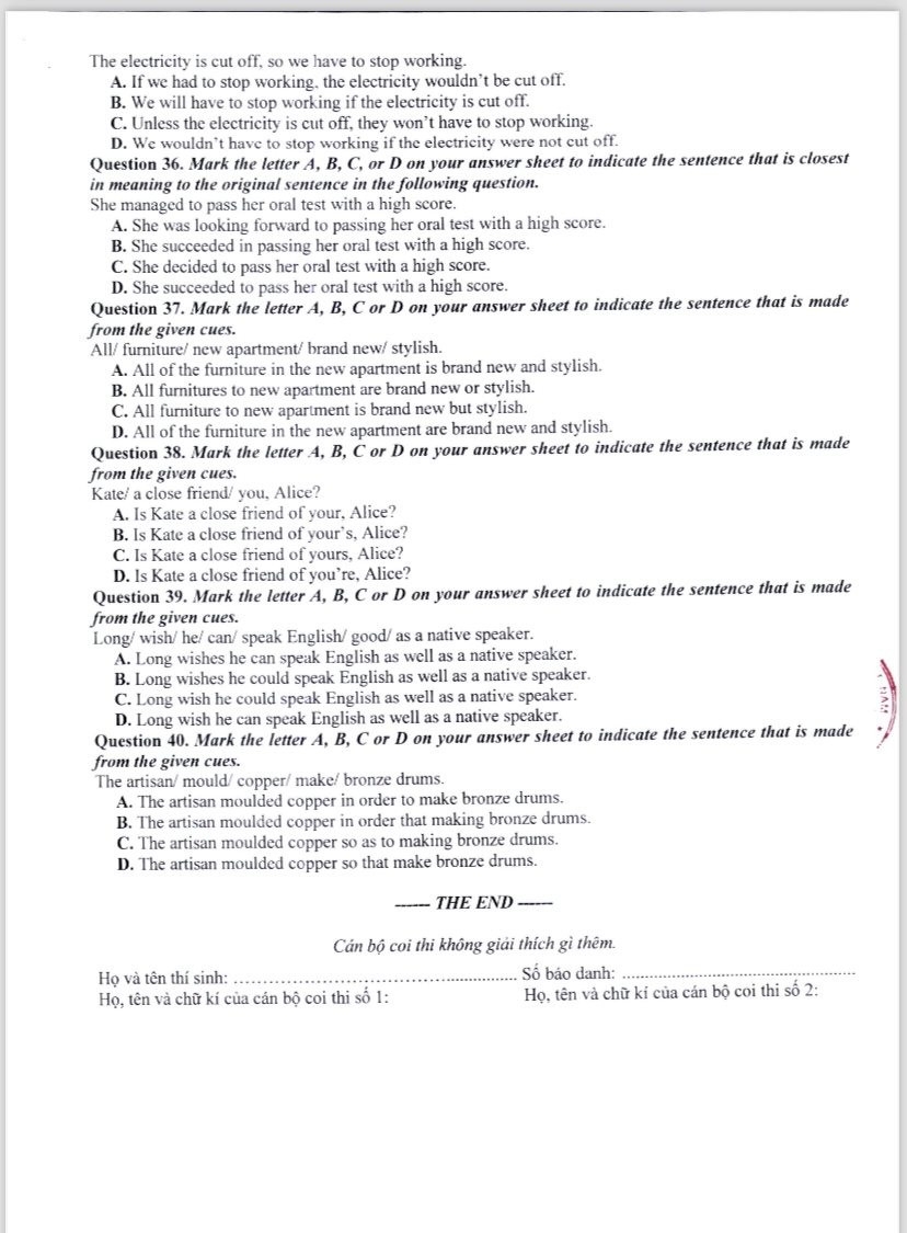 Đề minh họa kỳ thi tuyển sinh vào lớp 10 Hà Nội