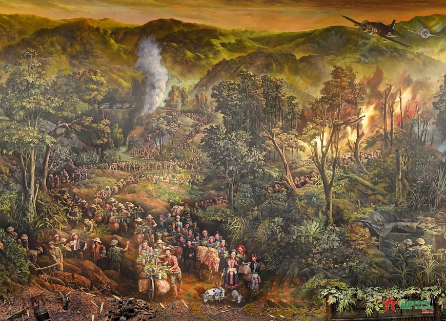 Một góc tranh “Chiến dịch Điện Biên Phủ”.