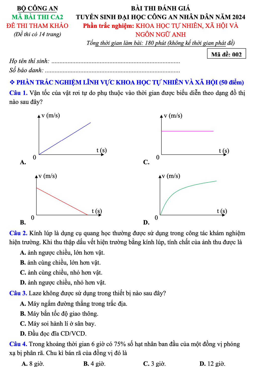 Chi tiết đề thi tham khảo kỳ thi đánh giá của Bộ Công an năm 2024