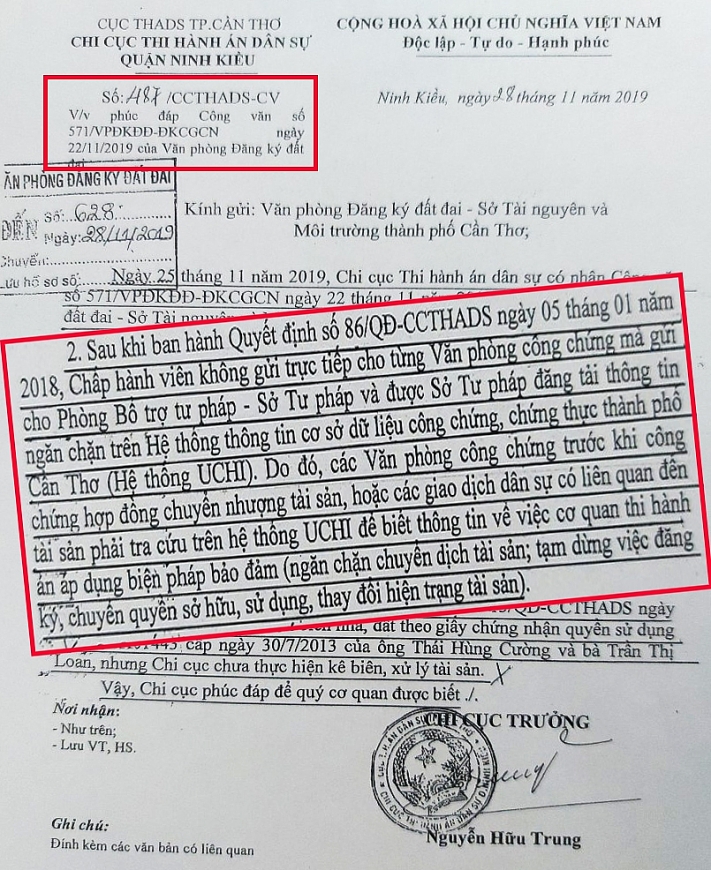 Quyết định số 487 CCTHADS-CV ngày 28/11/2019 của Chi cục THADS quận Ninh Kiều.