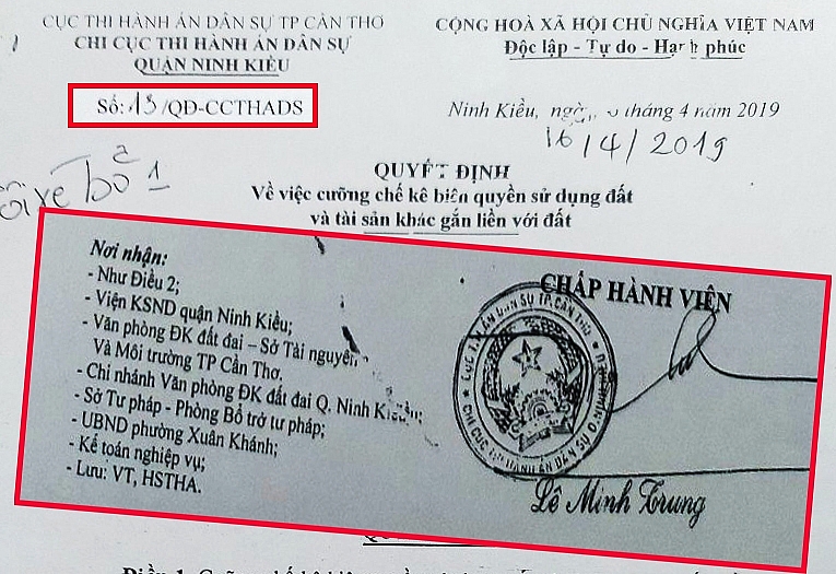 Quyết định số 487 CCTHADS-CV ngày 28/11/2019 của Chi cục THADS quận Ninh Kiều.