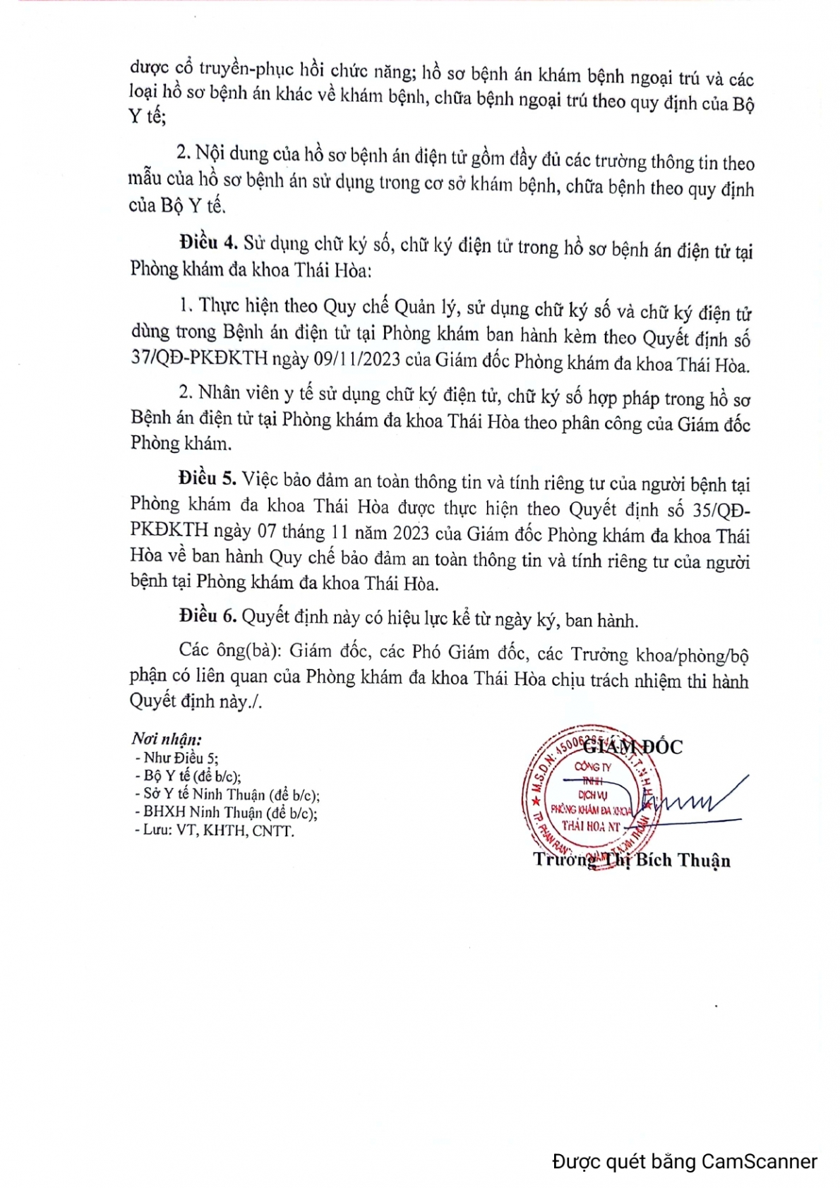 Tỉnh Ninh Thuận: Phòng khám đa khoa Thái Hòa được Bộ Y tế công nhận bệnh án điện tử từ ngày 1/4/2024