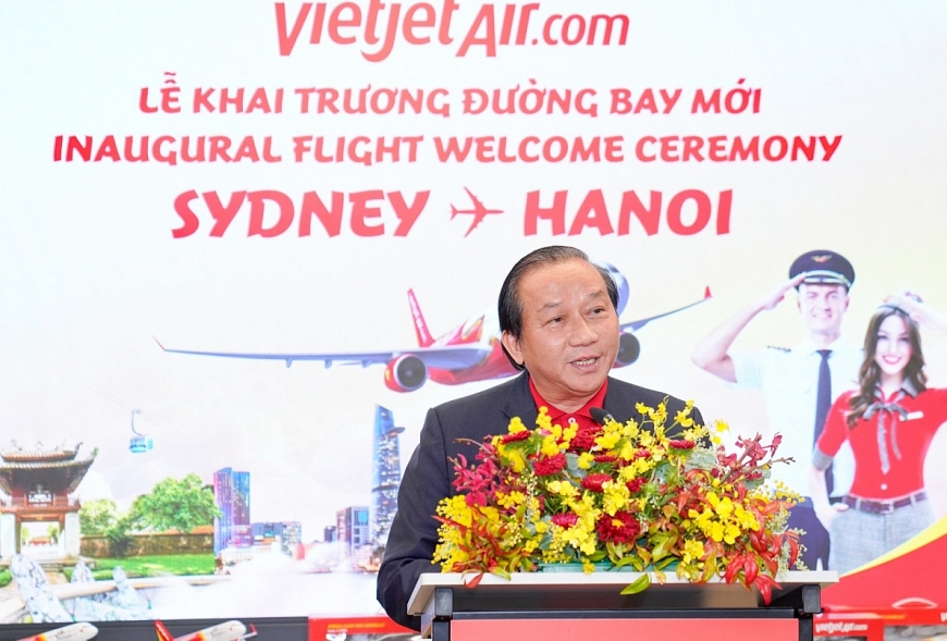 Phó Tổng Giám đốc Vietjet Đỗ Xuân Quang công bố khai trương đường bay thứ 7 kết nối nối Australia - Việt Nam của Vietjet. Ảnh: Quang Nguyễn.