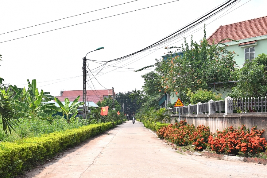 Tuyến đường thôn Làng Đài, xã Đông Hải trồng nhiều loại hoa, được người dân chăm sóc hằng ngày.