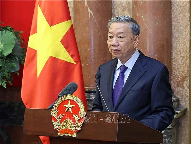 Chủ tịch nước Tô Lâm phát biểu tại buổi gặp mặt. Ảnh: Nhan Sáng/TTXVN