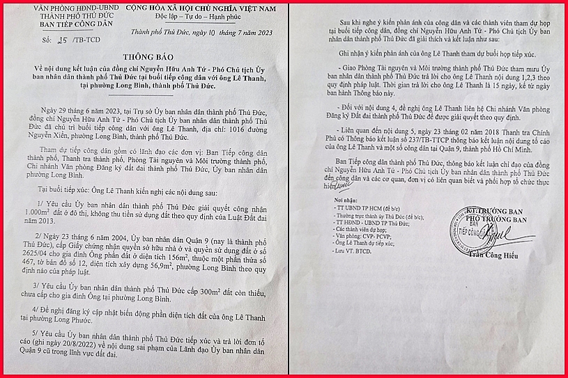 Thông Báo số: 25/TB-TCD ngày 10/7/2023 của Ban tiếp công dân  TP Thủ Đức.
