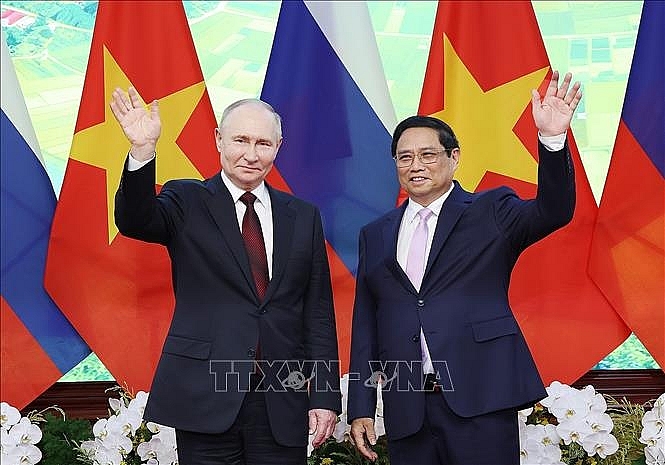 Thủ tướng Phạm Minh Chính hội kiến Tổng thống Liên bang Nga Vladimir Putin. Ảnh: Dương Giang/TTXVN