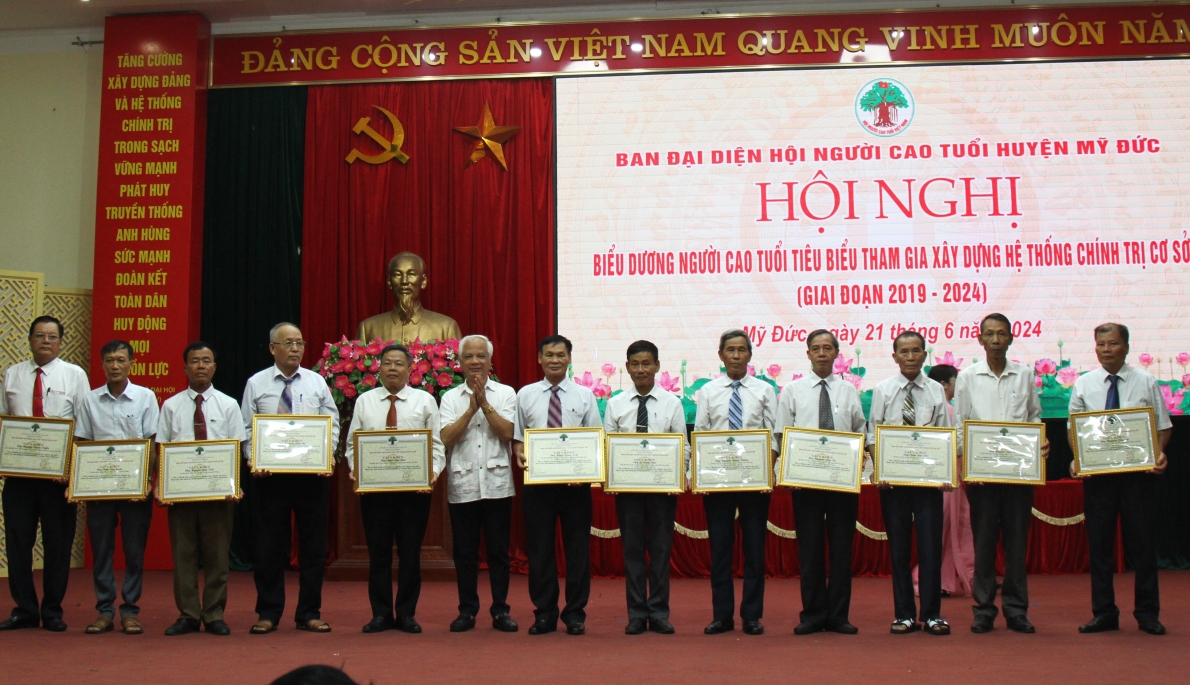 Ông Nguyễn Thế Toàn trao Giấy khen của Hội NCT TP Hà Nội cho các cá nhân tiêu biểu