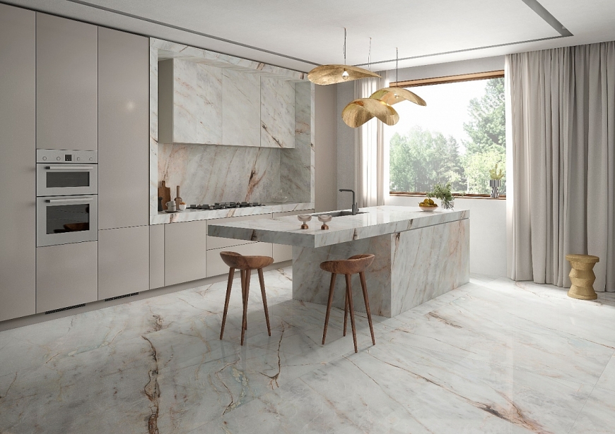 Đá nung kết Vasta Stone đáp ứng các yêu cầu về thiết kế kiến trúc phòng bếp.