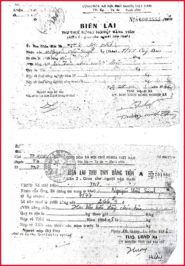 Các biên lai đóng thuế đất hằng năm.