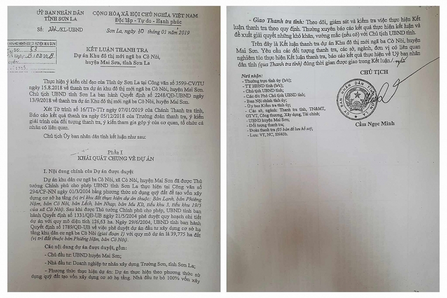 Ngày 30/1/2019, UBND tỉnh Sơn La có Kết luận số: 272/KL-UBND về Dự án Khu đô thị mới ngã ba Cò Nòi, huyện Mai Sơn, tỉnh Sơn La