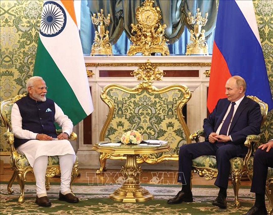 Tổng thống Nga Vladimir Putin (phải) trong cuộc gặp Thủ tướng Ấn Độ Narendra Modi tại Moskva, ngày 9/7/2024.