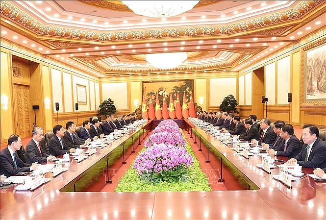 Tổng Bí thư, Chủ tịch nước Tô Lâm hội đàm với Tổng Bí thư, Chủ tịch nước Trung Quốc Tập Cận Bình. Ảnh: Trí Dũng/TTXVN