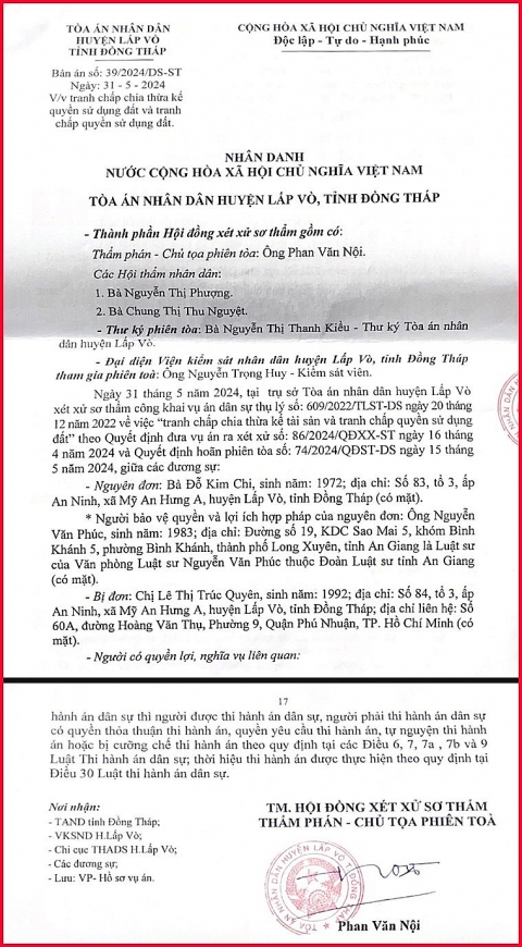 TAND huyện Lấp Vò, tỉnh Đồng Tháp: Có dấu hiệu “xét” một đằng, “xử” một nẻo?
