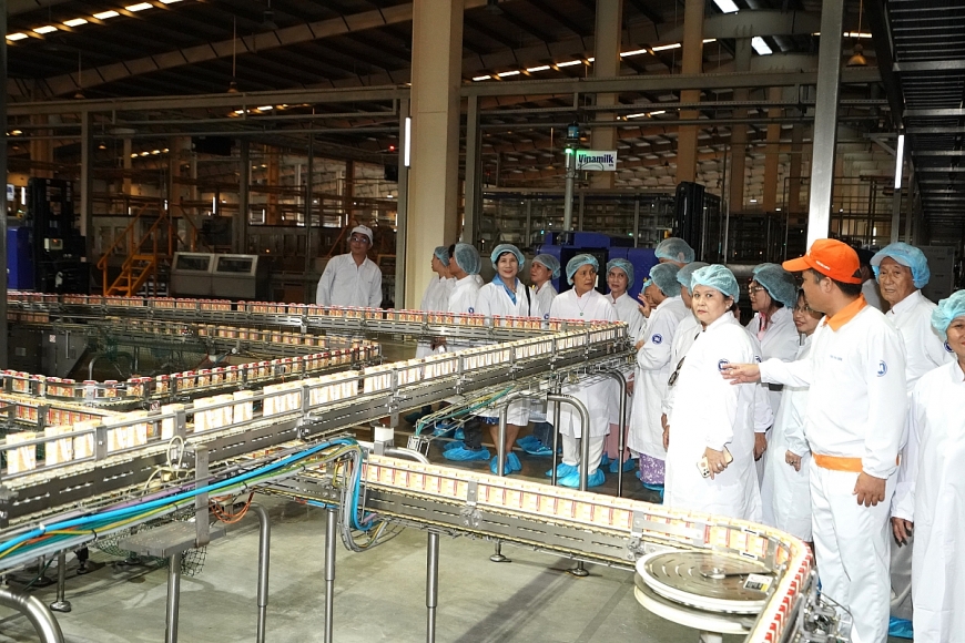 Đoàn tham quan bất ngờ với thông tin về dây chuyền đóng hộp hiện đại của nhà máy, có thể cho ra đời 7 hộp sữa chỉ trong một cái chớp mắt (1 giây). Bà Trần Thị Lê (TP.HCM) cho biết đã dùng các sản phẩm sữa của Vinamilk từ hơn 40 năm nay. “Bước vào đây tôi rất ấn tượng vì nhà máy quá lớn và hiện đại, tất cả đều khép kín, tự động, có máy móc làm hết. Tận mắt thấy được quy trình sản xuất của công ty, tôi thấy việc gia đình mình trung thành lựa chọn dùng Vinamilk từ trước đến nay là vô cùng đúng đắn”, bà Lê nói thêm