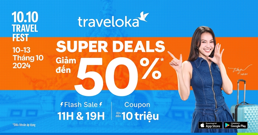 Từ ngày 10 đến 13 tháng 10, 10.10 Travel Fest của Traveloka sẽ mang đến những ưu đãi lớn hơn và thú vị hơn, lên đến 50% cho nhiều sản phẩm du lịch